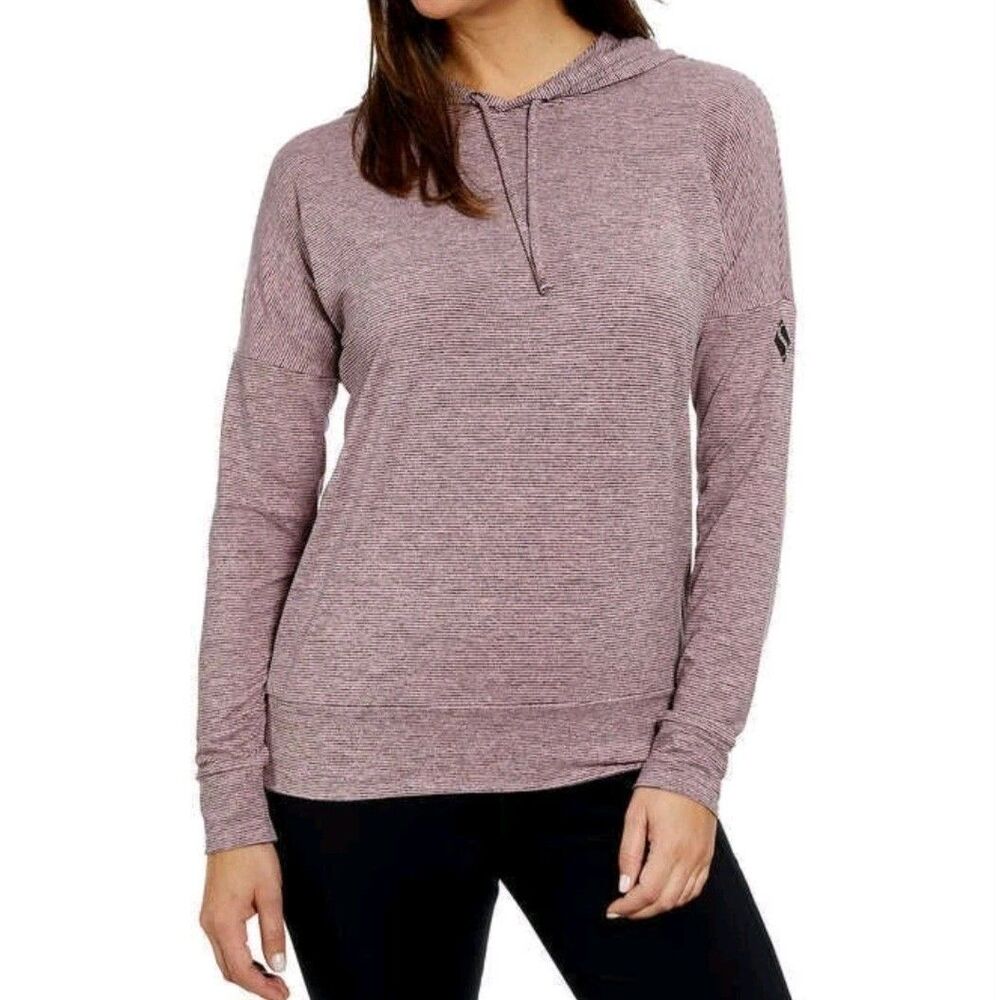 Skechers Los Angeles Striped Pullover Hoodie Women's Small Pink Gray Active Gym
